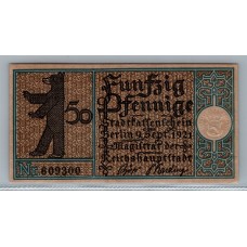 ALEMANIA 1921 BILLETE DE 50 Pfennig BERLIN SIN CIRCULAR HERMOSO